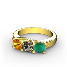 Sitrin, dumanlı kuvars ve kök zümrüt 8 ayar altın yüzük