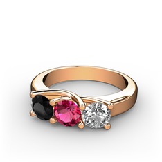 Vela Tria Yüzük - Siyah zirkon, rodolit garnet ve pırlanta 14 ayar rose altın yüzük (0.5 karat) #ag11sa