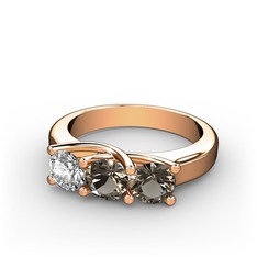 Vela Tria Yüzük - Swarovski ve dumanlı kuvars 8 ayar rose altın yüzük #agce5p