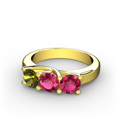 Peridot ve rodolit garnet 8 ayar altın yüzük