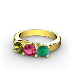 Vela Tria Yüzük - Peridot, rodolit garnet ve kök zümrüt 18 ayar altın yüzük #aie8ax
