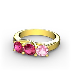 Vela Tria Yüzük - Rodolit garnet ve pembe kuvars 18 ayar altın yüzük #akkuxg