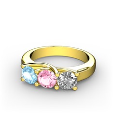Akuamarin, pembe kuvars ve swarovski 14 ayar altın yüzük