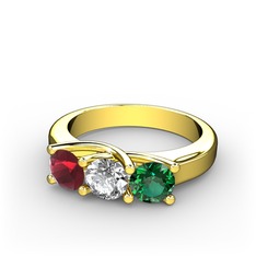 Vela Tria Yüzük - Kök yakut, beyaz zirkon ve yeşil kuvars 8 ayar altın yüzük #al2w44