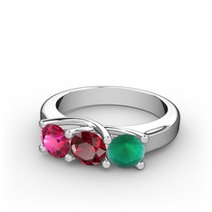 Vela Tria Yüzük - Rodolit garnet, garnet ve kök zümrüt 8 ayar beyaz altın yüzük #alyq3y