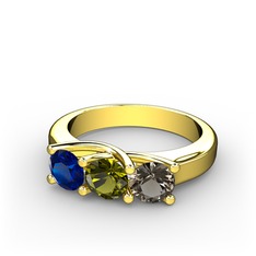 Vela Tria Yüzük - Lab safir, peridot ve dumanlı kuvars 14 ayar altın yüzük #am4xk4