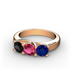 Vela Tria Yüzük - Siyah zirkon, rodolit garnet ve lab safir 18 ayar rose altın yüzük #atg8xg