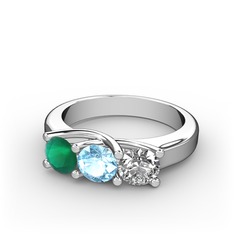 Vela Tria Yüzük - Kök zümrüt, akuamarin ve swarovski 18 ayar beyaz altın yüzük #atha8e
