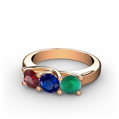 Garnet, lab safir ve kök zümrüt 8 ayar rose altın yüzük
