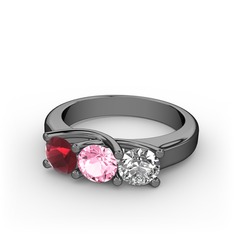 Vela Tria Yüzük - Kök yakut, pembe kuvars ve beyaz zirkon 925 ayar siyah rodyum kaplama gümüş yüzük #azl9gi