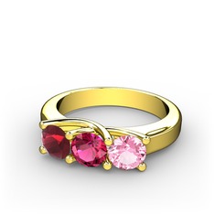 Vela Tria Yüzük - Kök yakut, rodolit garnet ve pembe kuvars 8 ayar altın yüzük #b0tlgk