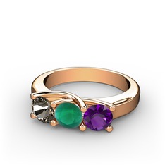 Vela Tria Yüzük - Dumanlı kuvars, kök zümrüt ve ametist 925 ayar rose altın kaplama gümüş yüzük #b0vssv