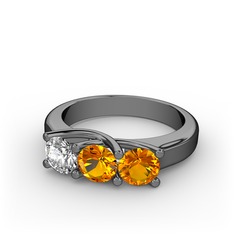 Vela Tria Yüzük - Swarovski ve sitrin 925 ayar siyah rodyum kaplama gümüş yüzük #b1zhs3