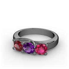Garnet, ametist ve rodolit garnet 925 ayar siyah rodyum kaplama gümüş yüzük