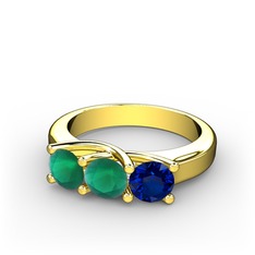 Vela Tria Yüzük - Kök zümrüt ve lab safir 925 ayar altın kaplama gümüş yüzük #b61dxb