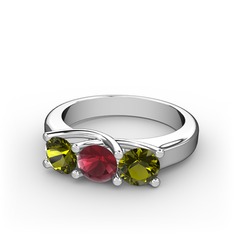 Vela Tria Yüzük - Peridot ve kök yakut 925 ayar gümüş yüzük #b71o50