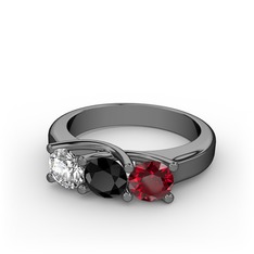 Vela Tria Yüzük - Pırlanta, siyah zirkon ve garnet 925 ayar siyah rodyum kaplama gümüş yüzük (0.5 karat) #b81exk