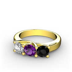Swarovski, ametist ve siyah zirkon 18 ayar altın yüzük