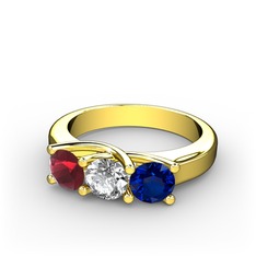 Vela Tria Yüzük - Kök yakut, swarovski ve lab safir 8 ayar altın yüzük #bbohg5