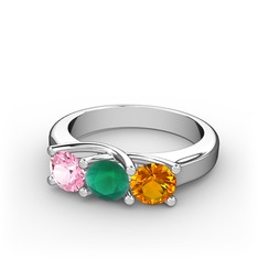 Vela Tria Yüzük - Pembe kuvars, kök zümrüt ve sitrin 14 ayar beyaz altın yüzük #bbt61x