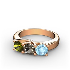Peridot, dumanlı kuvars ve akuamarin 14 ayar rose altın yüzük