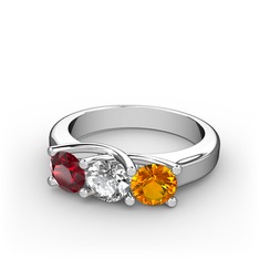 Vela Tria Yüzük - Garnet, pırlanta ve sitrin 8 ayar beyaz altın yüzük (0.5 karat) #bd9gcg