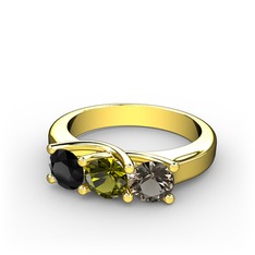 Vela Tria Yüzük - Siyah zirkon, peridot ve dumanlı kuvars 18 ayar altın yüzük #bppznv