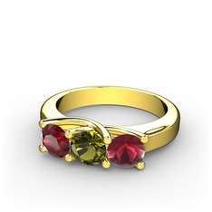 Garnet, peridot ve kök yakut 925 ayar altın kaplama gümüş yüzük