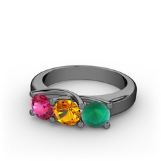 Vela Tria Yüzük - Rodolit garnet, sitrin ve kök zümrüt 925 ayar siyah rodyum kaplama gümüş yüzük #brlj8d