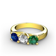 Vela Tria Yüzük - Lab safir, beyaz zirkon ve yeşil kuvars 8 ayar altın yüzük #btk9iy