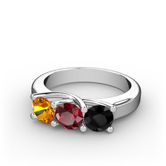 Vela Tria Yüzük - Sitrin, garnet ve siyah zirkon 14 ayar beyaz altın yüzük #c0of5n