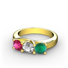 Rodolit garnet, swarovski ve kök zümrüt 8 ayar altın yüzük