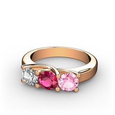 Beyaz zirkon, rodolit garnet ve pembe kuvars 18 ayar rose altın yüzük