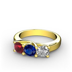 Kök yakut, lab safir ve swarovski 925 ayar altın kaplama gümüş yüzük