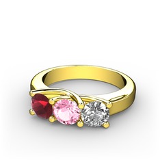 Kök yakut, pembe kuvars ve swarovski 14 ayar altın yüzük