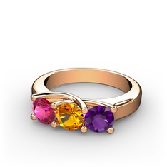 Rodolit garnet, sitrin ve ametist 8 ayar rose altın yüzük