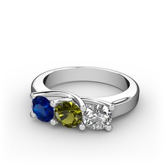Vela Tria Yüzük - Lab safir, peridot ve pırlanta 18 ayar beyaz altın yüzük (0.5 karat) #d59sl3