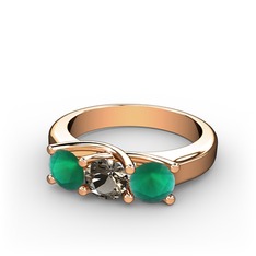 Kök zümrüt ve dumanlı kuvars 18 ayar rose altın yüzük