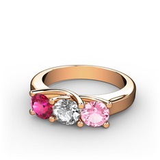Vela Tria Yüzük - Rodolit garnet, beyaz zirkon ve pembe kuvars 8 ayar rose altın yüzük #d648gy