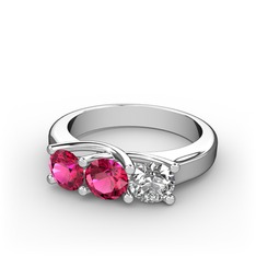 Vela Tria Yüzük - Rodolit garnet ve pırlanta 14 ayar beyaz altın yüzük (0.5 karat) #d6i6d9