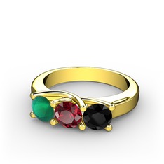 Vela Tria Yüzük - Kök zümrüt, garnet ve siyah zirkon 925 ayar altın kaplama gümüş yüzük #d9mbyd