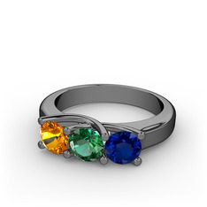 Vela Tria Yüzük - Sitrin, yeşil kuvars ve lab safir 925 ayar siyah rodyum kaplama gümüş yüzük #dce8dy