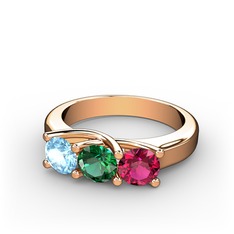 Akuamarin, yeşil kuvars ve rodolit garnet 14 ayar rose altın yüzük