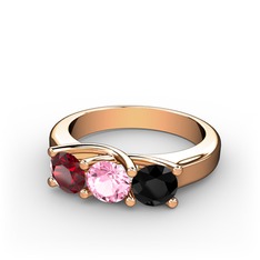 Vela Tria Yüzük - Garnet, pembe kuvars ve siyah zirkon 18 ayar rose altın yüzük #dfrv1c