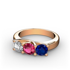 Swarovski, rodolit garnet ve lab safir 14 ayar rose altın yüzük