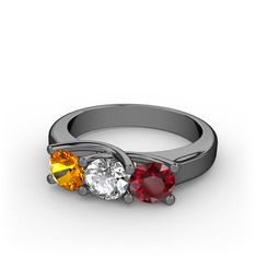 Vela Tria Yüzük - Sitrin, pırlanta ve garnet 925 ayar siyah rodyum kaplama gümüş yüzük (0.5 karat) #dp050g