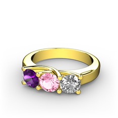 Ametist, pembe kuvars ve swarovski 14 ayar altın yüzük