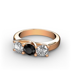 Vela Tria Yüzük - Swarovski, siyah zirkon ve beyaz zirkon 8 ayar rose altın yüzük #e4ccc4