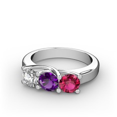 Vela Tria Yüzük - Swarovski, ametist ve rodolit garnet 925 ayar gümüş yüzük #e5vyuz