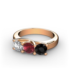Vela Tria Yüzük - Swarovski, kök yakut ve siyah zirkon 18 ayar rose altın yüzük #e90ylo